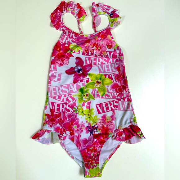 Versace Kids Pink Floral One Piece Swimsuit Size 10 (Preloved) - Picture 1 of 4